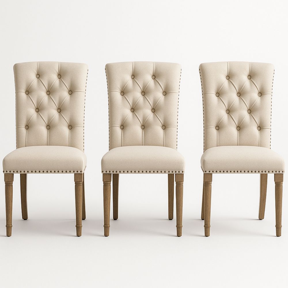 Spisestuestol sett 3-pk lin beige tre