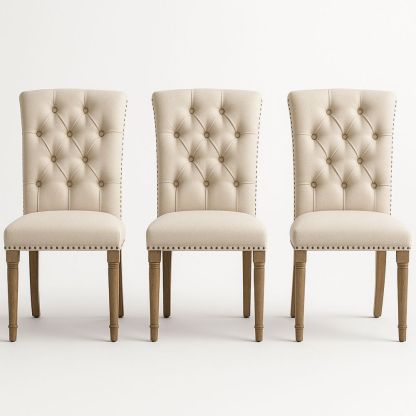 Spisestuestol sett 3-pk lin beige tre