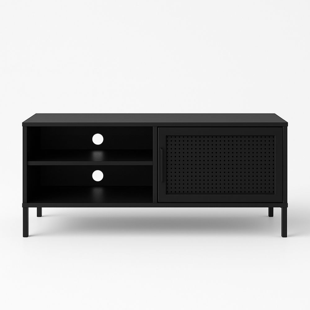 TV-benk i stål og MDF med skap og hyller svart 120x40x50 cm