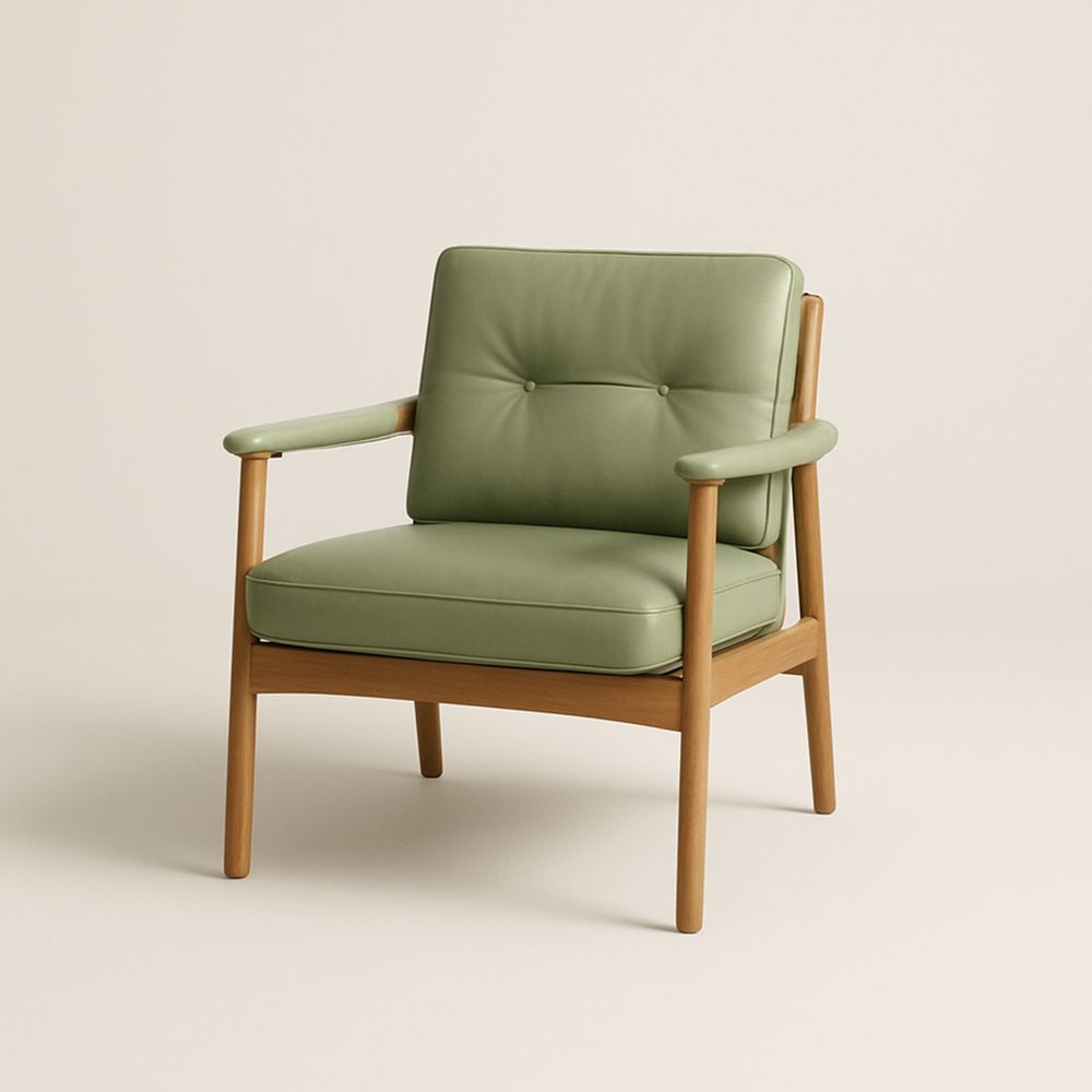 Lenestol i tre med grønt PU-lær
