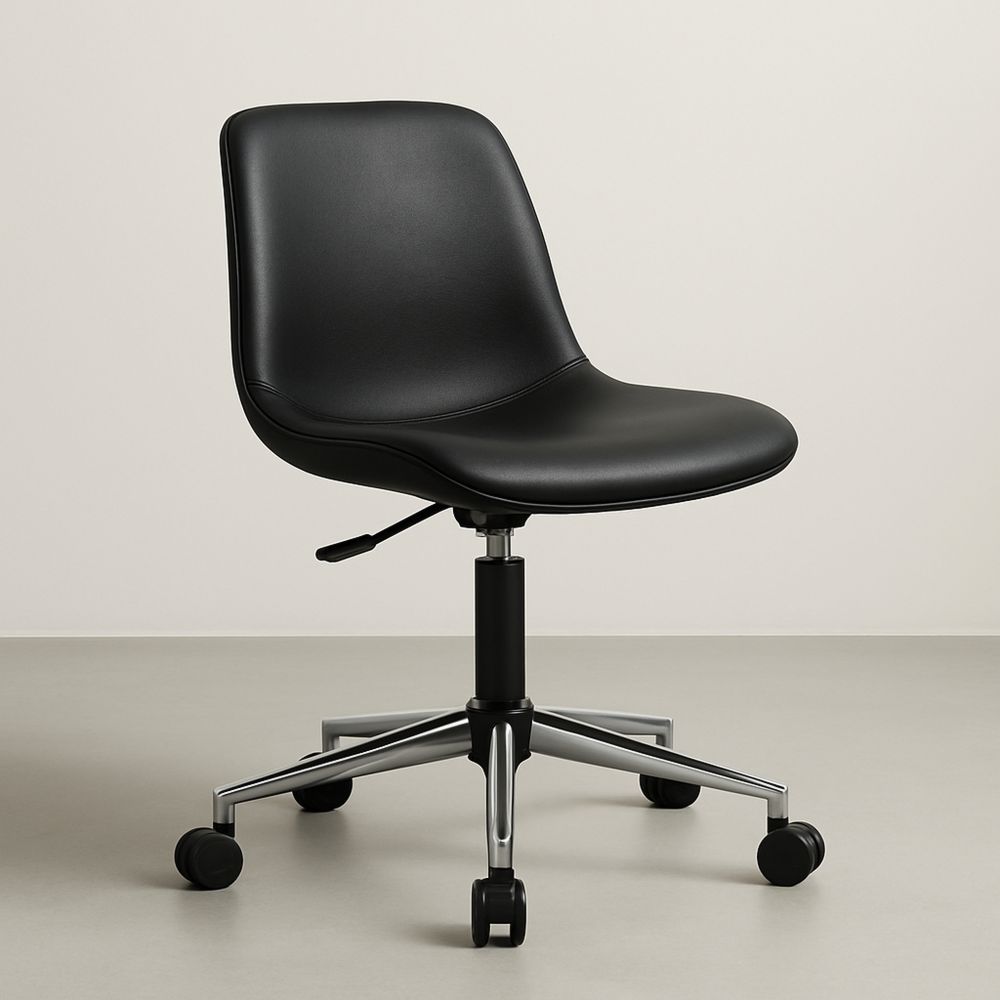 Kontorstol i Skinn og Stål med Justerbar Sittehøyde Svart