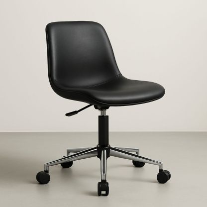 Kontorstol i Skinn og Stål med Justerbar Sittehøyde Svart
