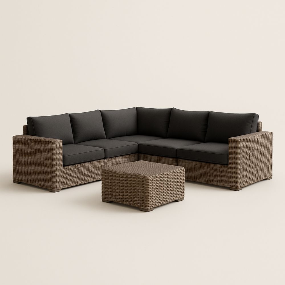 Utemøbler Sett i Polyrotting med Mørkegrå Polyesterputer