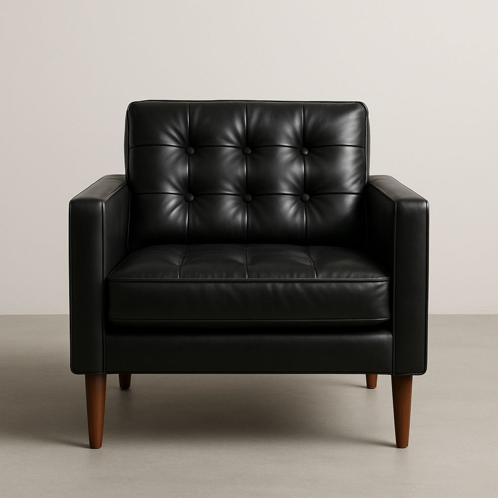 Svart Lær Stol med Treben