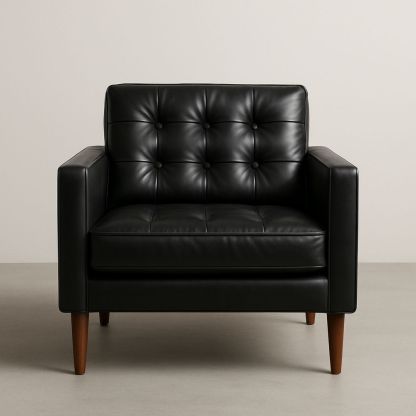 Svart Lær Stol med Treben