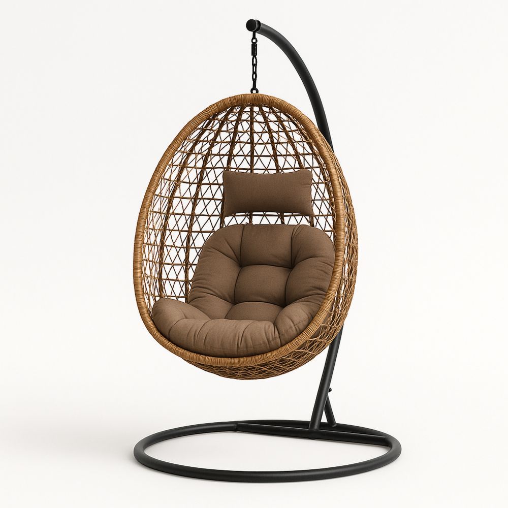 Hengende kurvstol med stålramme og polyesterpute brun 200cm