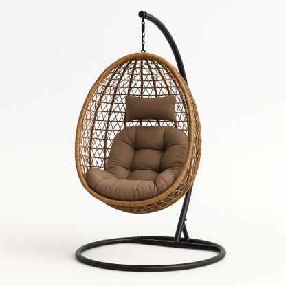 Hengende kurvstol med stålramme og polyesterpute brun 200cm