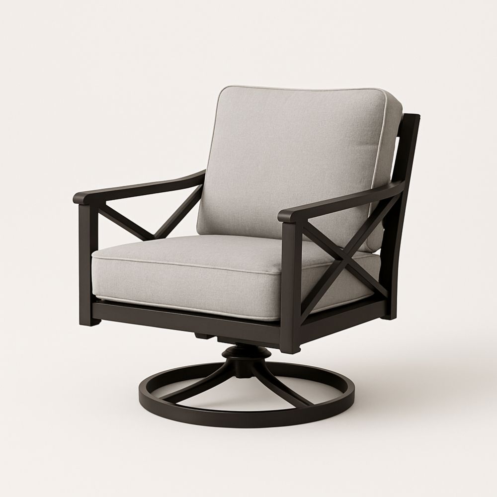 Metall svingbar stol med polstret sete i grått