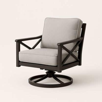 Metall svingbar stol med polstret sete i grått