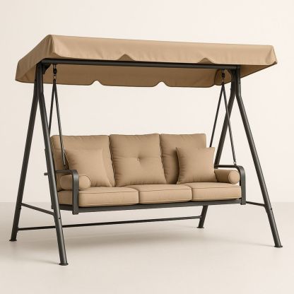 Utesving for tre personer med stålramme og polyester stoff i beige