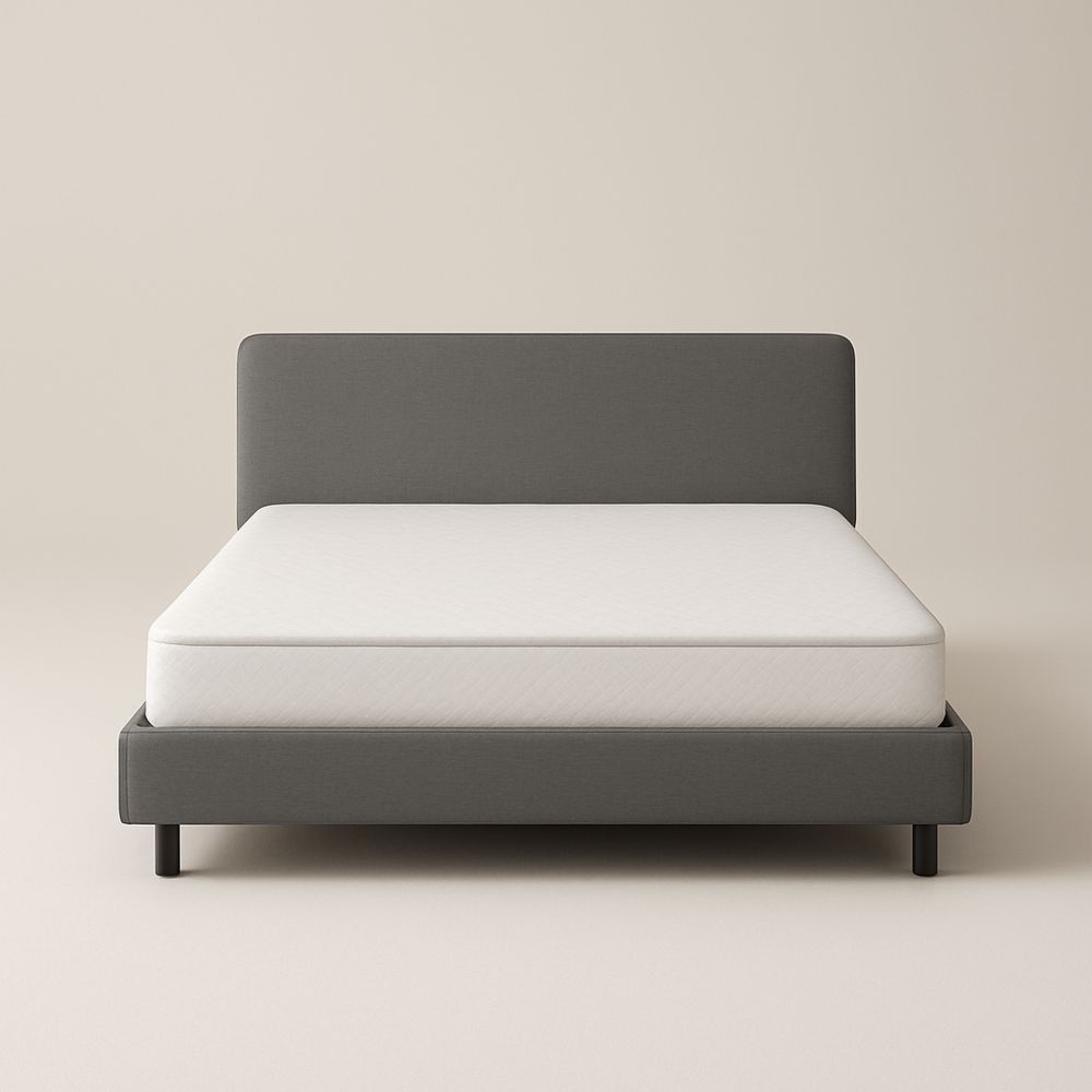 Dobbeltseng med tekstilhodegavl og hvit madrass 200x160 cm