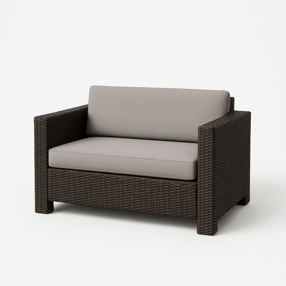 Utendørs toseters sofa i polyetylen rotting og polyester grå/brun