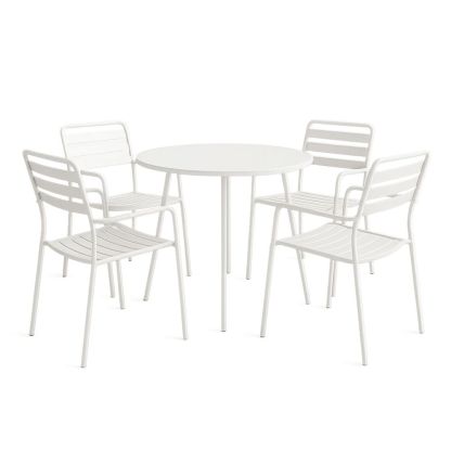 Hagesett rundt bord fire stoler stål hvit