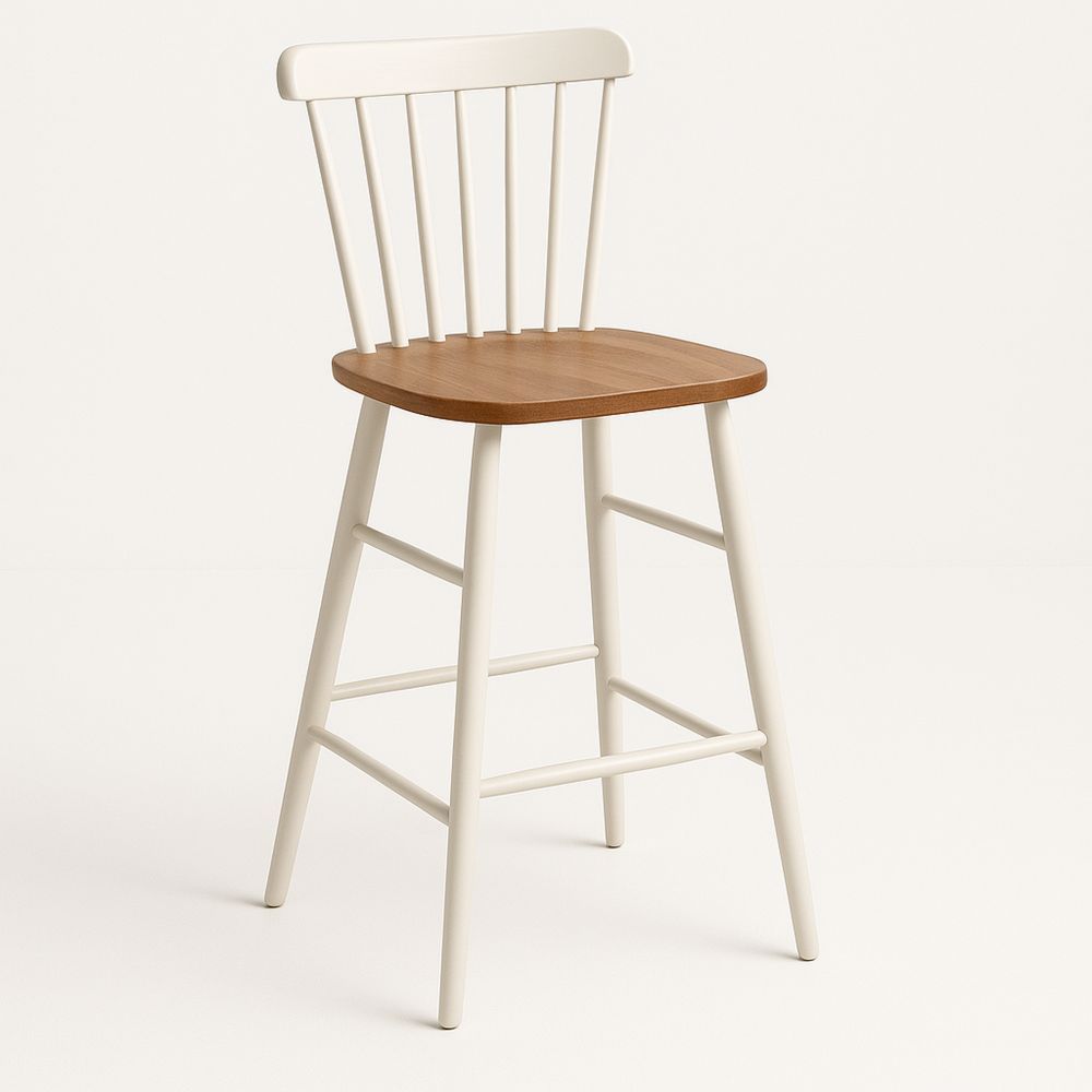 Barstol med Hvit Ramme og Brun Tresete