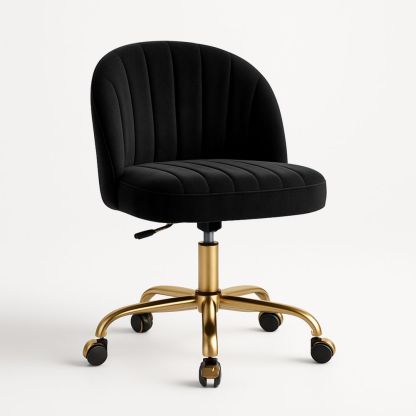 Kontorstol Fløyel Sort Justerbar med Gullbase og Hjul