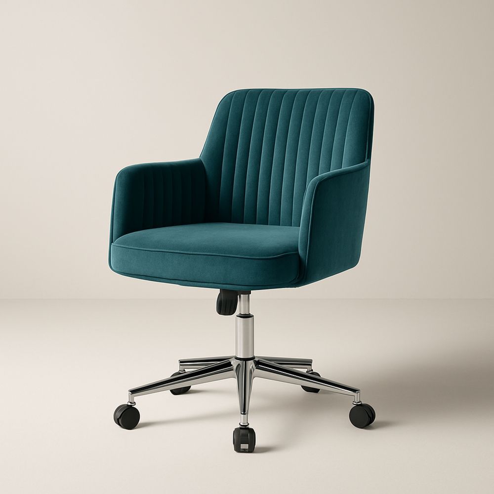 Kontorstol med fløyel og kromfarget base i grønn