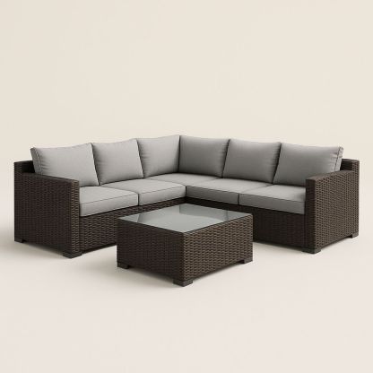 Hjørnesofa sett med bord i aluminium og polyrotting grå/brun