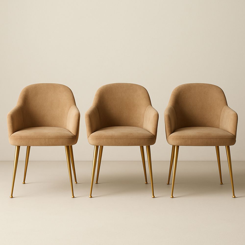 Stolsett med 3 i polyester med metallben 56cm x 58cm x 85cm