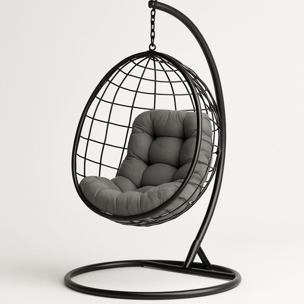 Hengestol i stål med grå polyesterpute