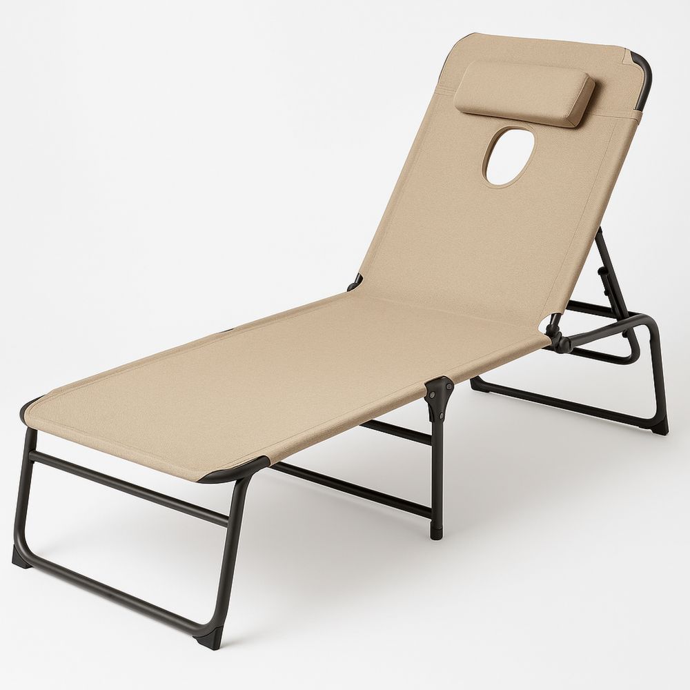 Sammenleggbar Solstol Stålramme Plast Polyester Beige 190cm