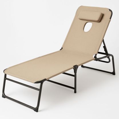 Sammenleggbar Solstol Stålramme Plast Polyester Beige 190cm