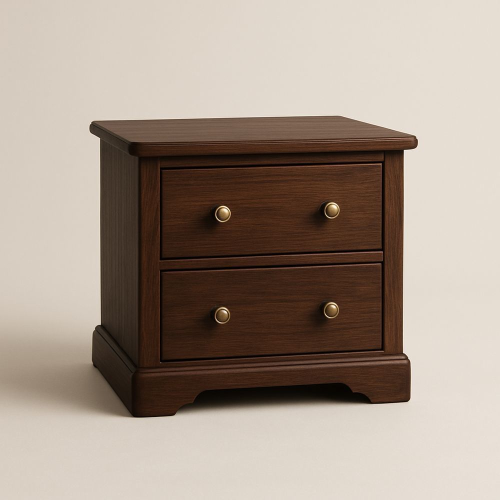 Nattbord med 2 skuffer i MDF med messingknapper brun 50x40x50 cm