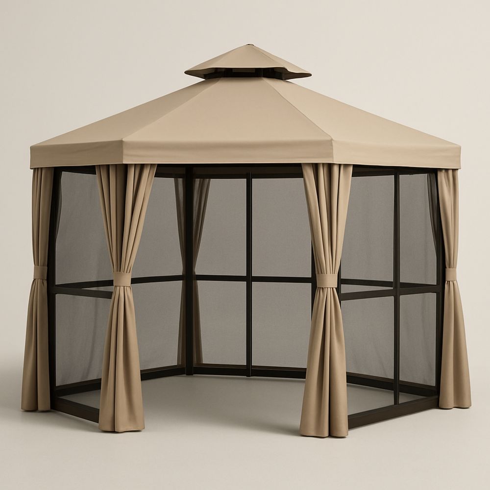 Utendørs lysthus stålramme polyester beige 300 cm