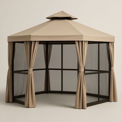 Utendørs lysthus stålramme polyester beige 300 cm