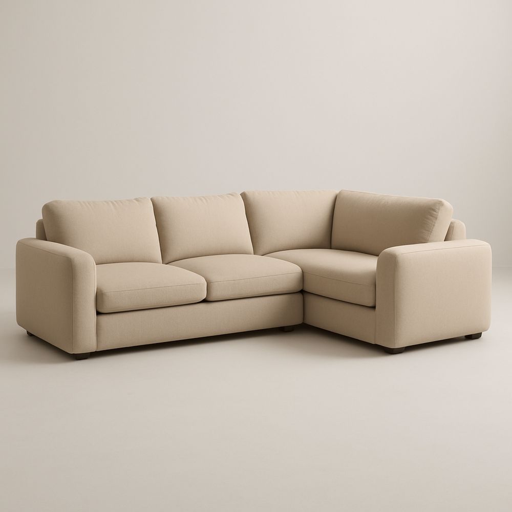 Beige hjørnesofa i bomullstoff 230 cm