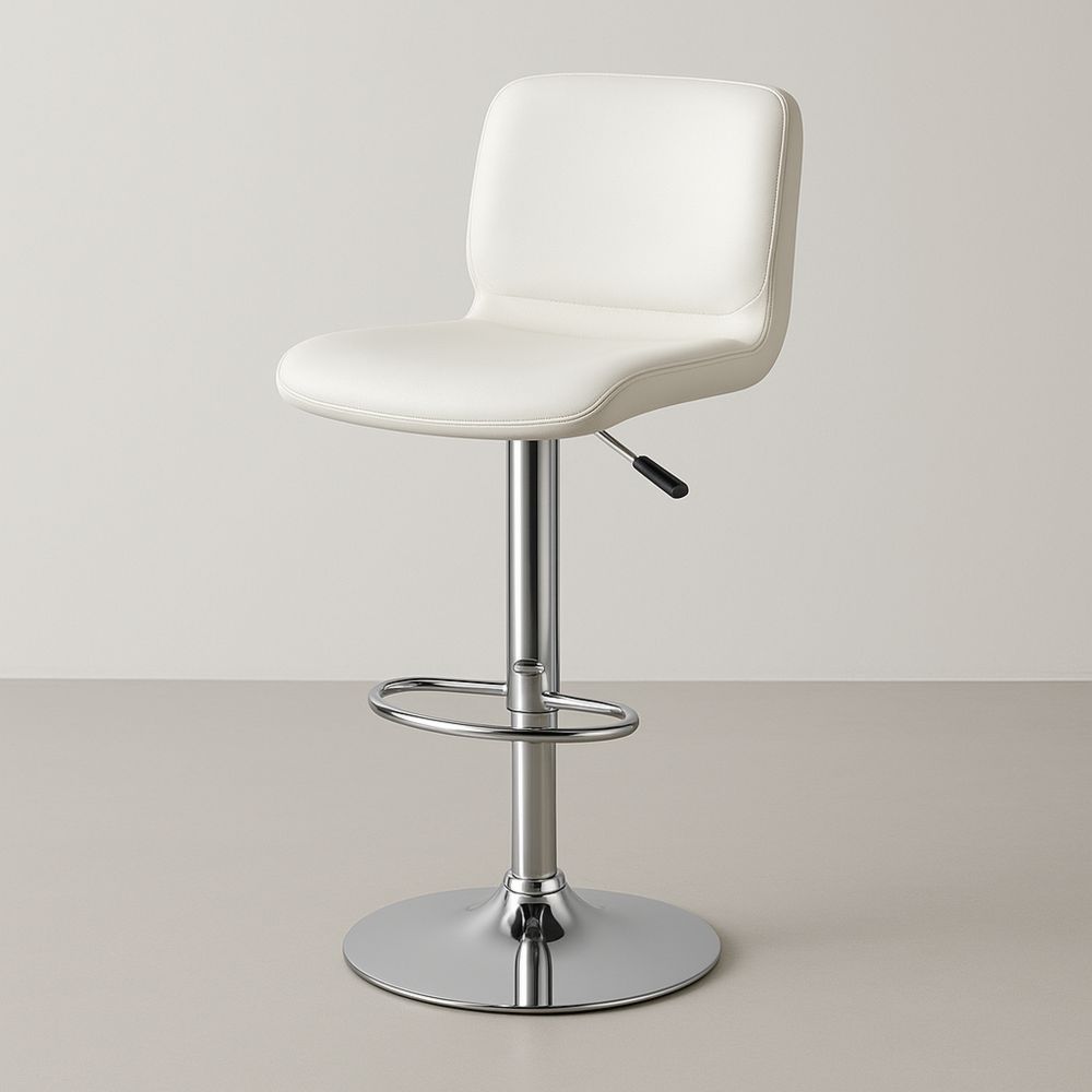 Justerbar barstol med ryggstøtte i kunstskinn og krom, hvit