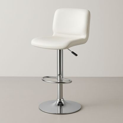 Justerbar barstol med ryggstøtte i kunstskinn og krom, hvit