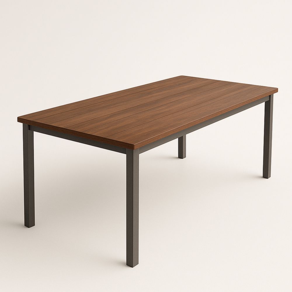 Rektangulært spisebord i valnøttfinér med metallben, 180x90x75 cm