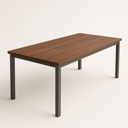 Rektangulært spisebord i valnøttfinér med metallben, 180x90x75 cm