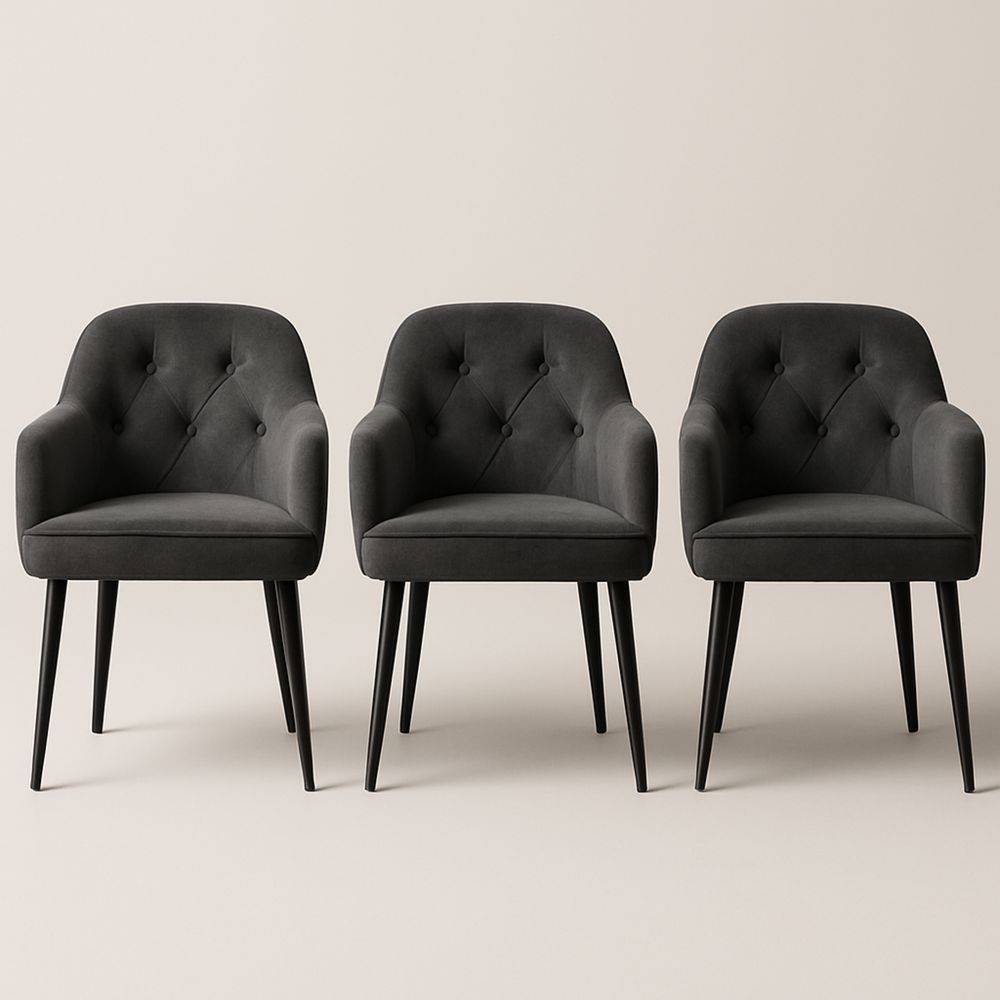 Spisestuestolsett i fløyel og stål, grå