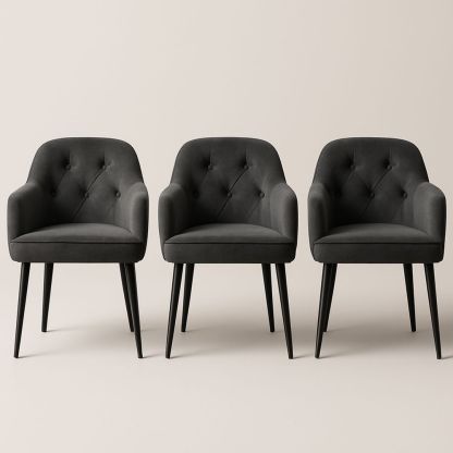 Spisestuestolsett i fløyel og stål, grå