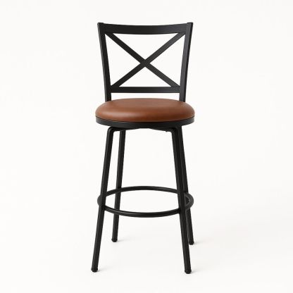 Barstol med kryssrygg i metall med brun PU-pute