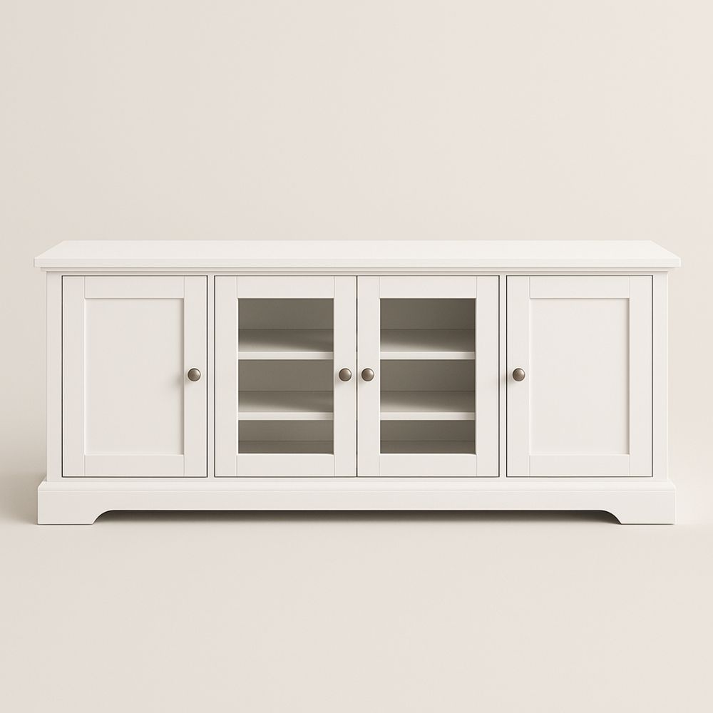 TV-benk treverk herdet glassdører hvit 160x45x60cm