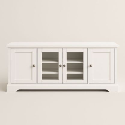 TV-benk treverk herdet glassdører hvit 160x45x60cm