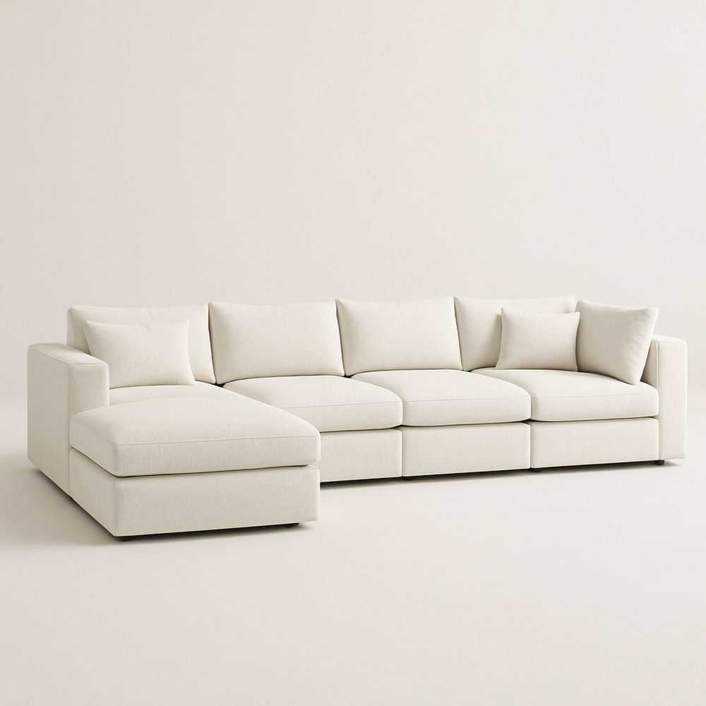 Modulsofa i stoff L-form kremhvit 295x185x85 cm