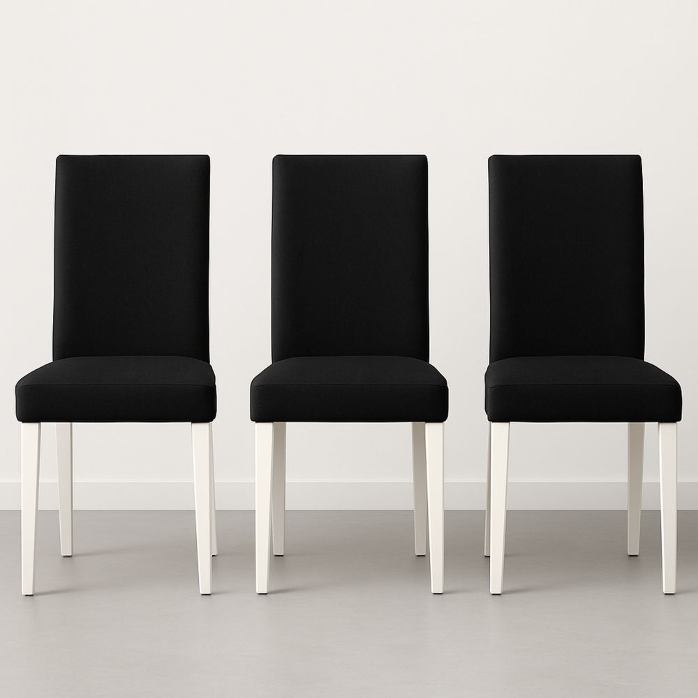 Sett med 3 Spisestuestoler i Polyester og Treverk, Svart og Hvit