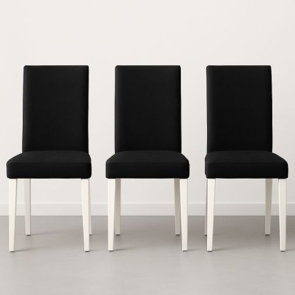 Sett med 3 Spisestuestoler i Polyester og Treverk, Svart og Hvit