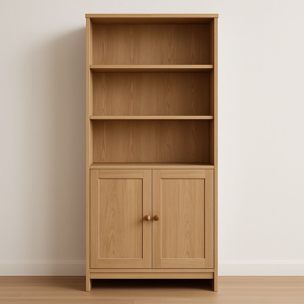 Bokhylle i tre med skap 180x80x30 cm lys brun