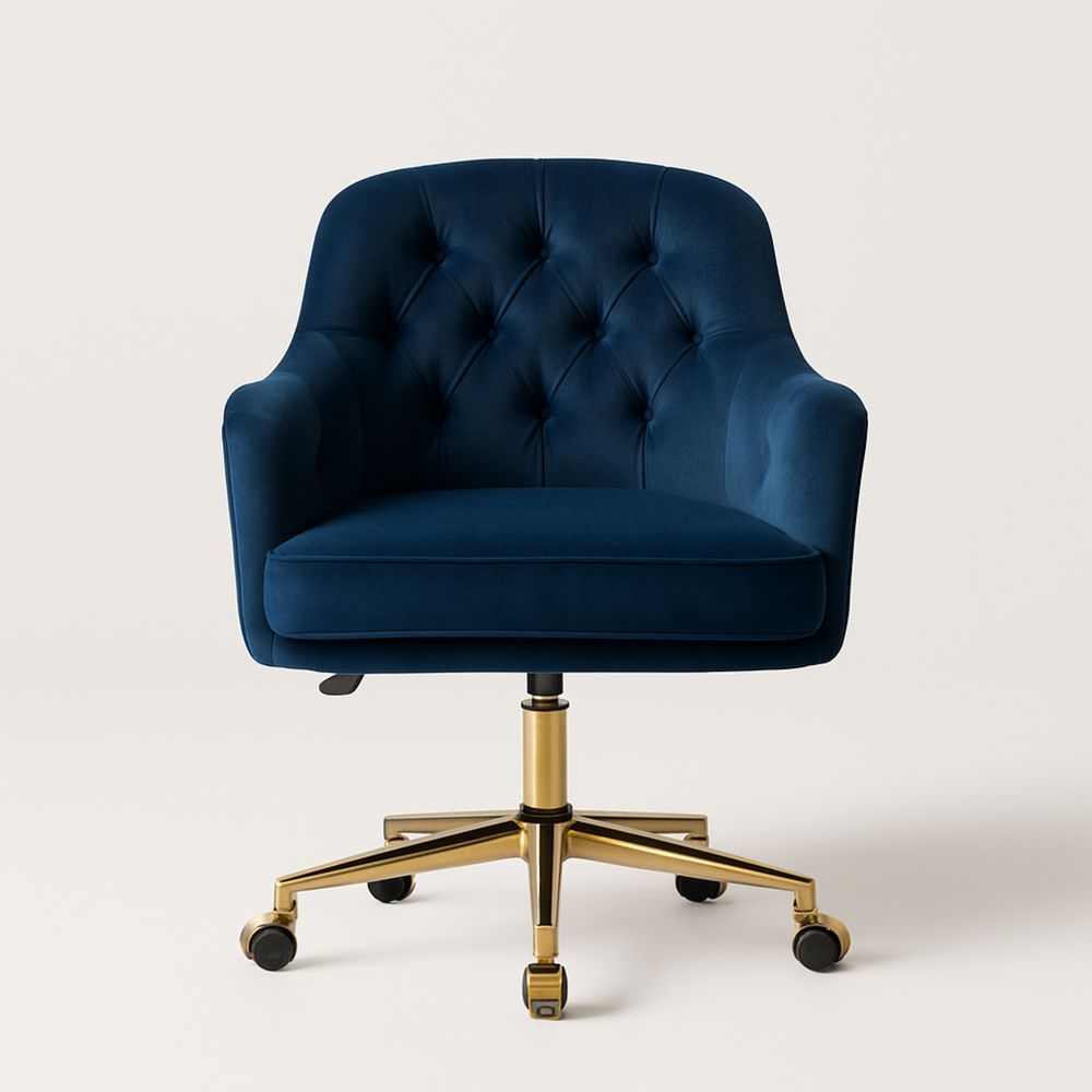 Skrivebordsstol fløyel blå messingbase roterbar