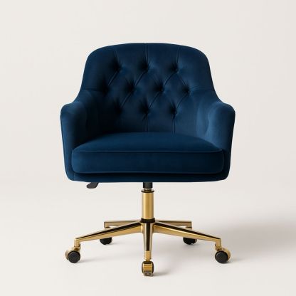Skrivebordsstol fløyel blå messingbase roterbar