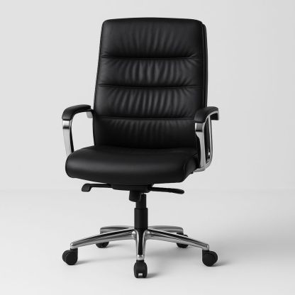 Svart kontorstol i kunstlær med kromramme