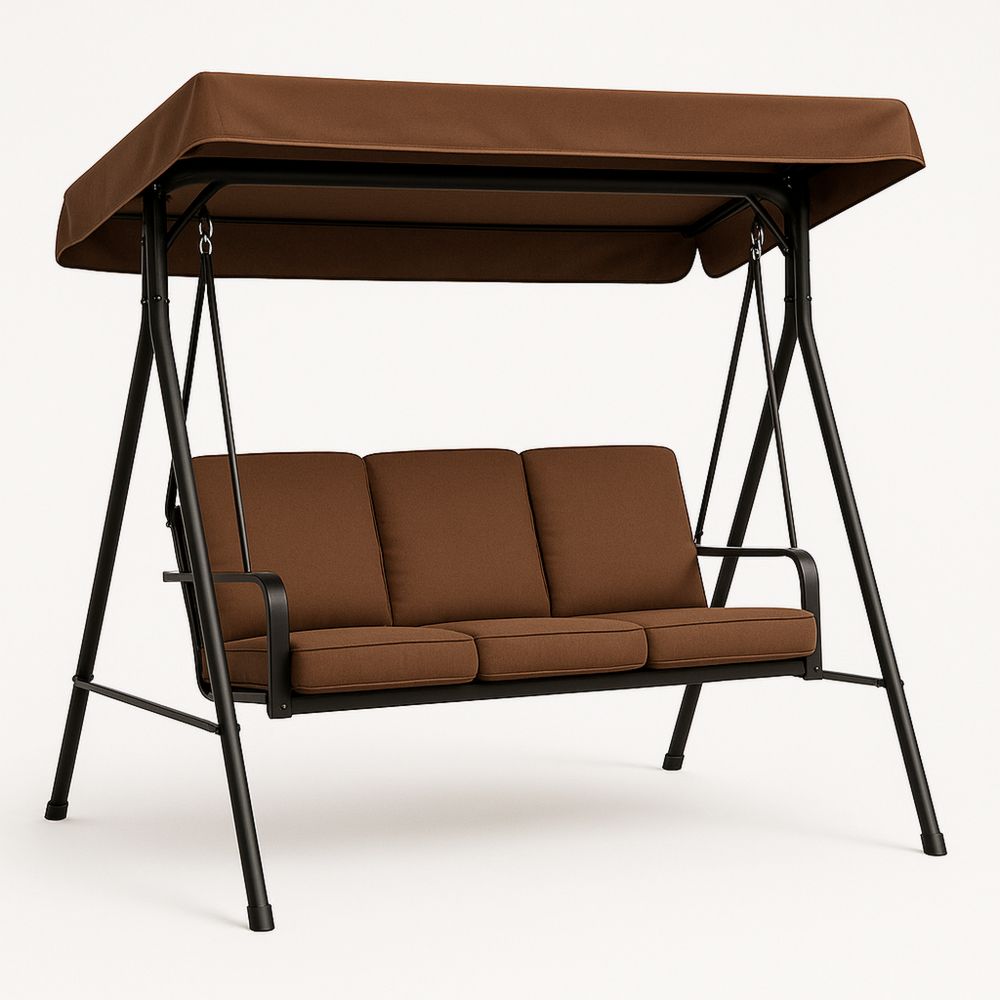 Hagesvingstol Tre-seter Stålramme Polyesterputer Brun