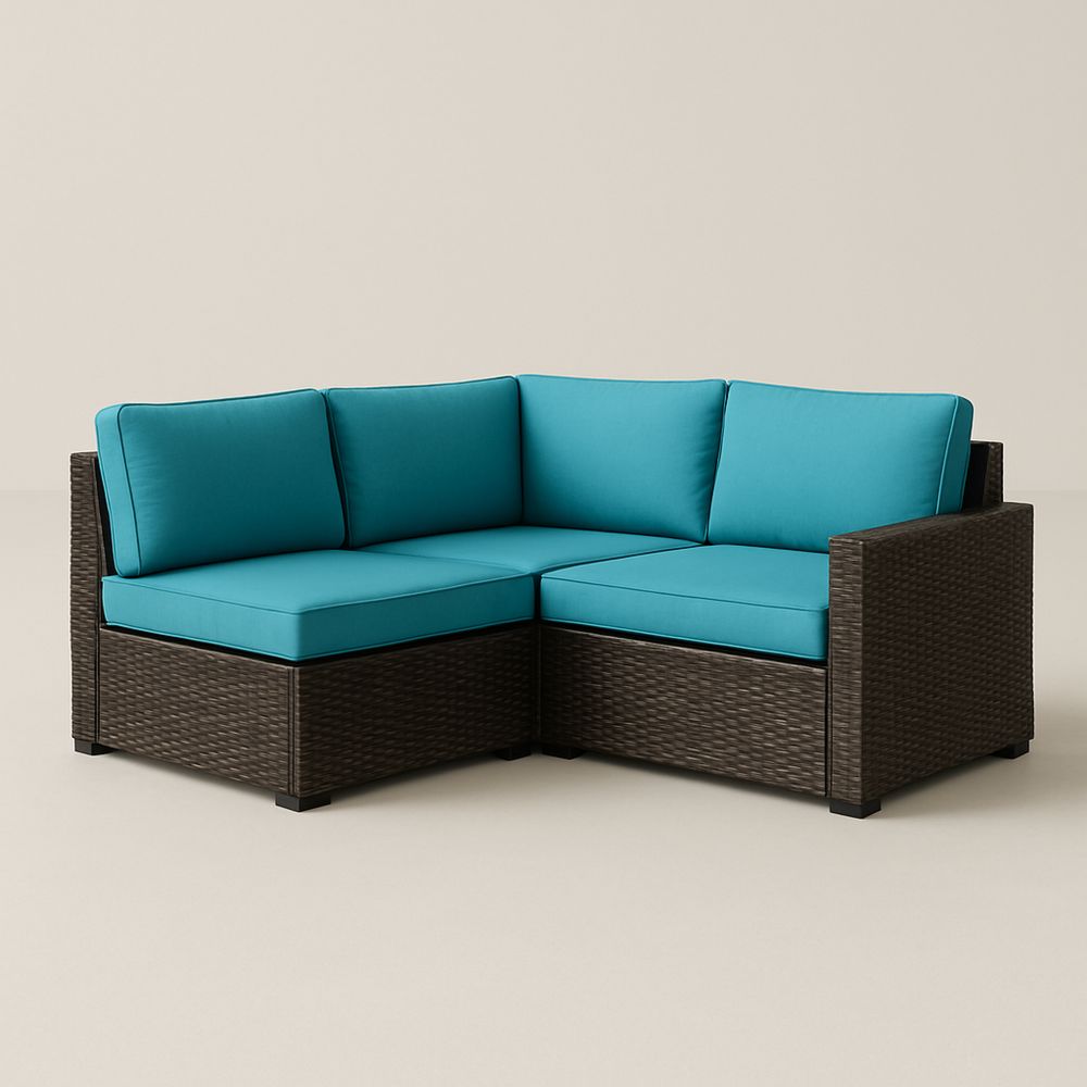 Utendørs hjørnesofa polyetylen rotting blå polyester puter