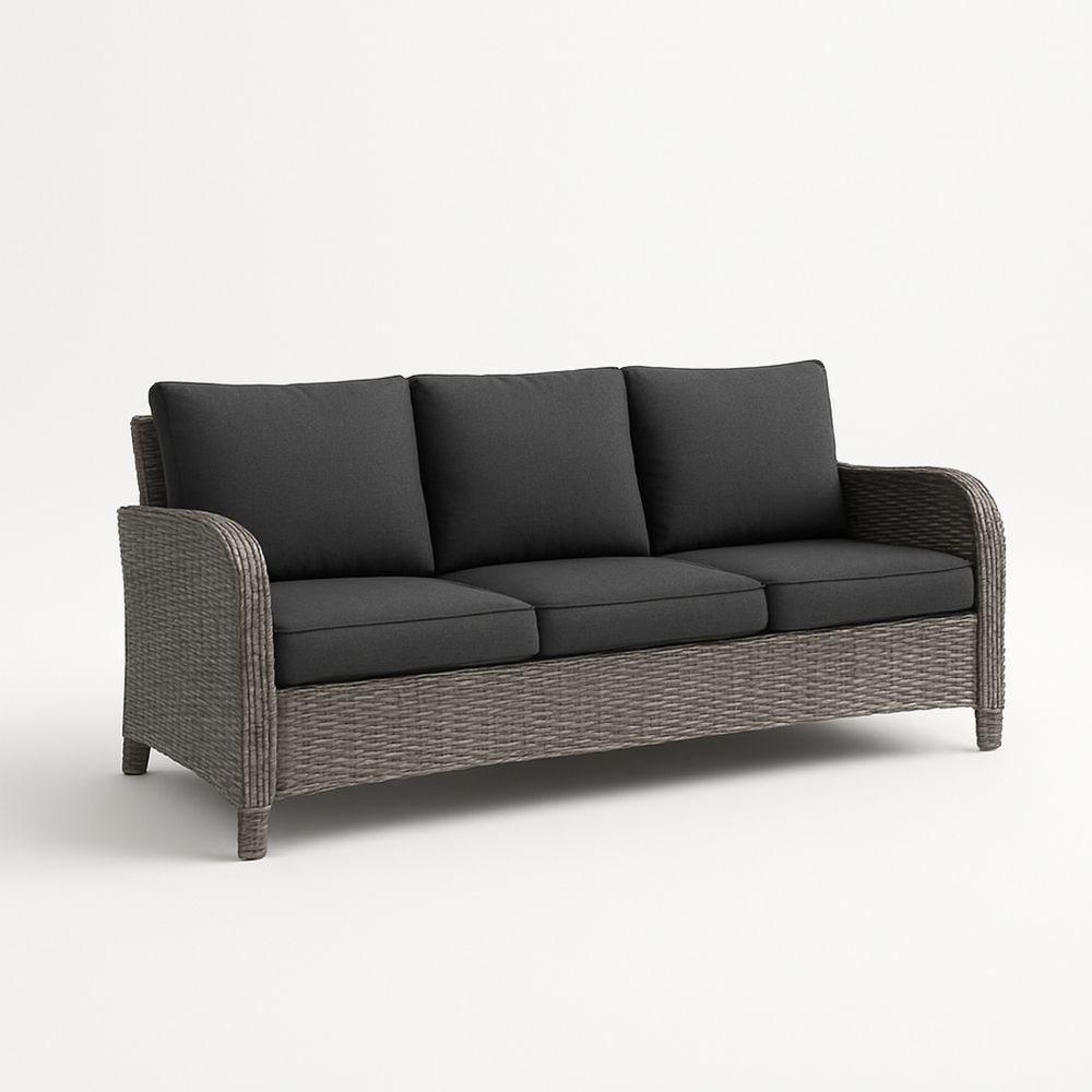 Utesofa i polyrotting med polyesterputer grå