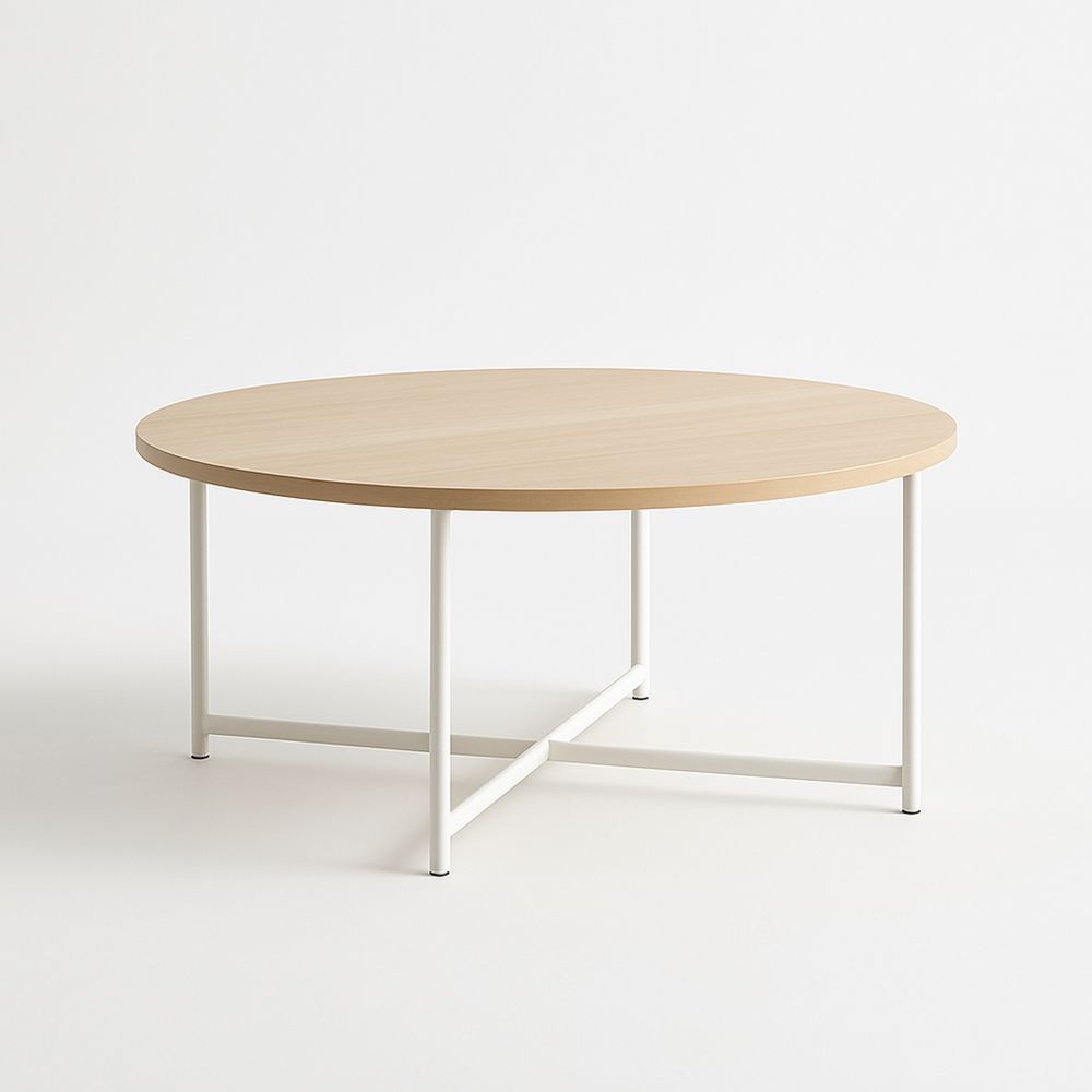 Rundt salongbord i MDF og metall hvit