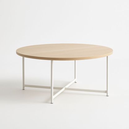 Rundt salongbord i MDF og metall hvit